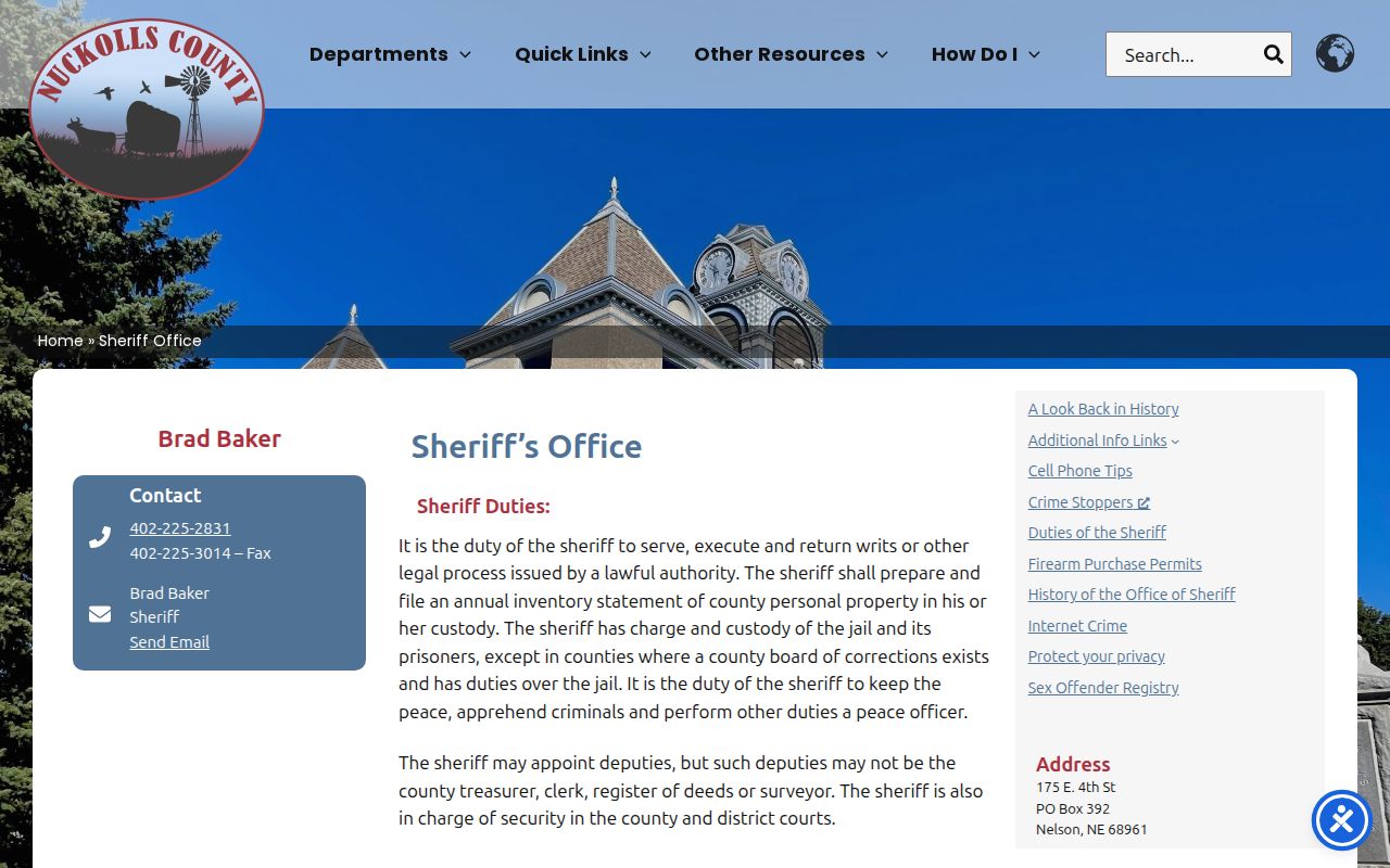 Nuckolls County sheriff source for arrest and booking records