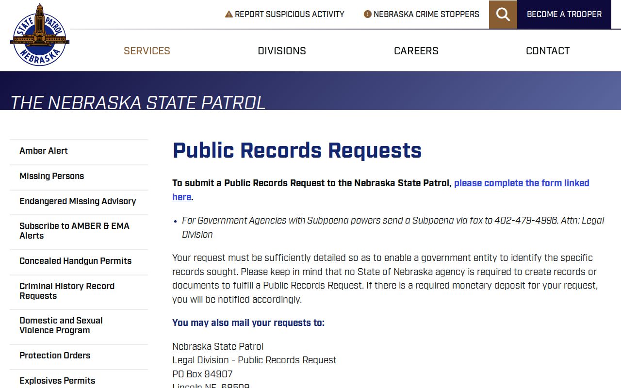 Nebraska State Patrol request channel for Nuckolls County arrest records