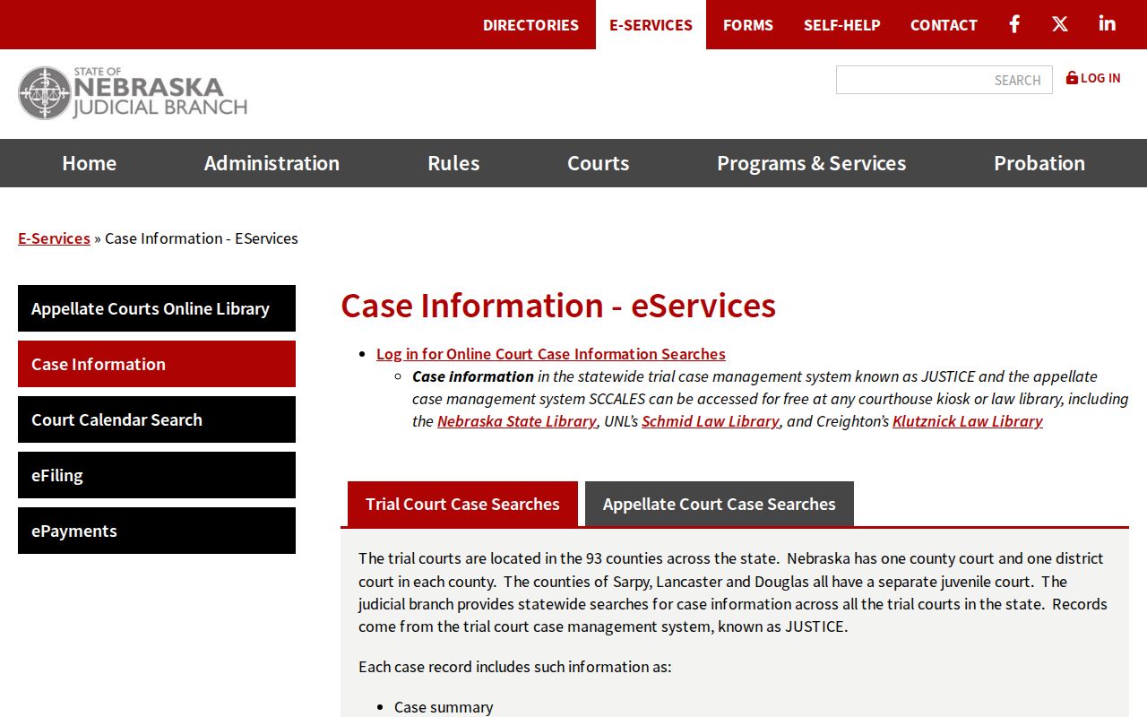 Nuckolls County court case lookup through Nebraska eServices