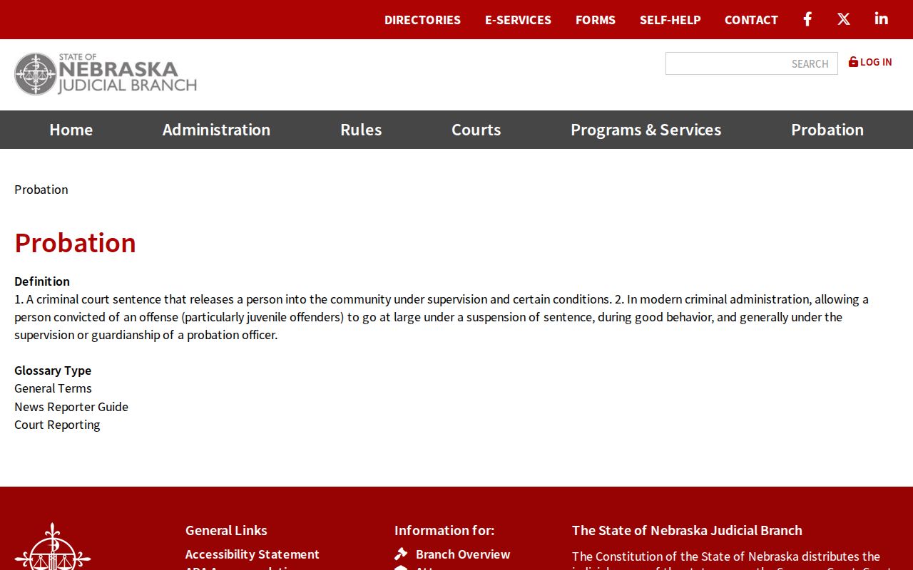 Nebraska Judicial Branch probation structure for Nuckolls County records