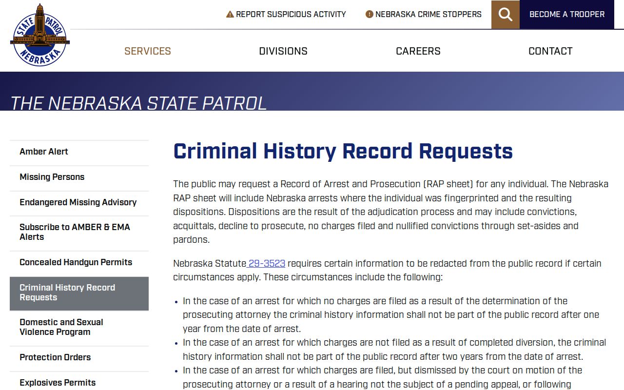 Nebraska State Patrol Nuckolls County criminal history request guidance